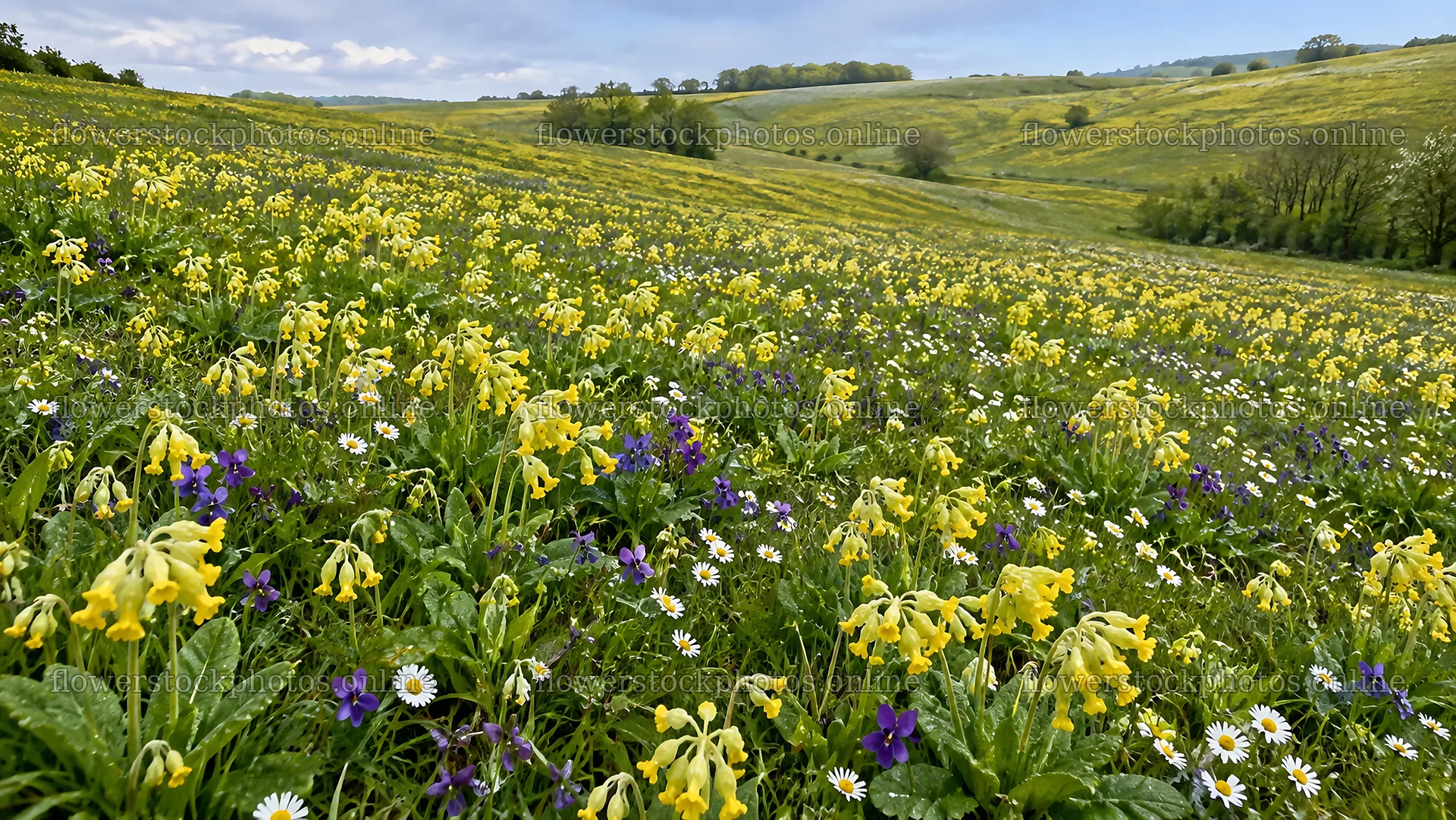 Wildflower Meadow Across Rolling Hills – flower stock photos 10324x5812