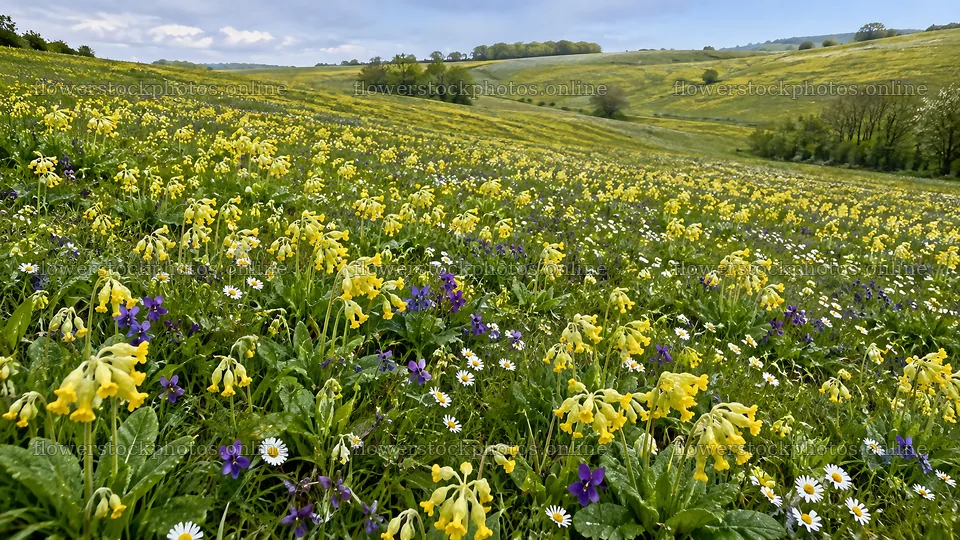 Wildflower Meadow Across Rolling Hills – flower stock photos 10324x5812