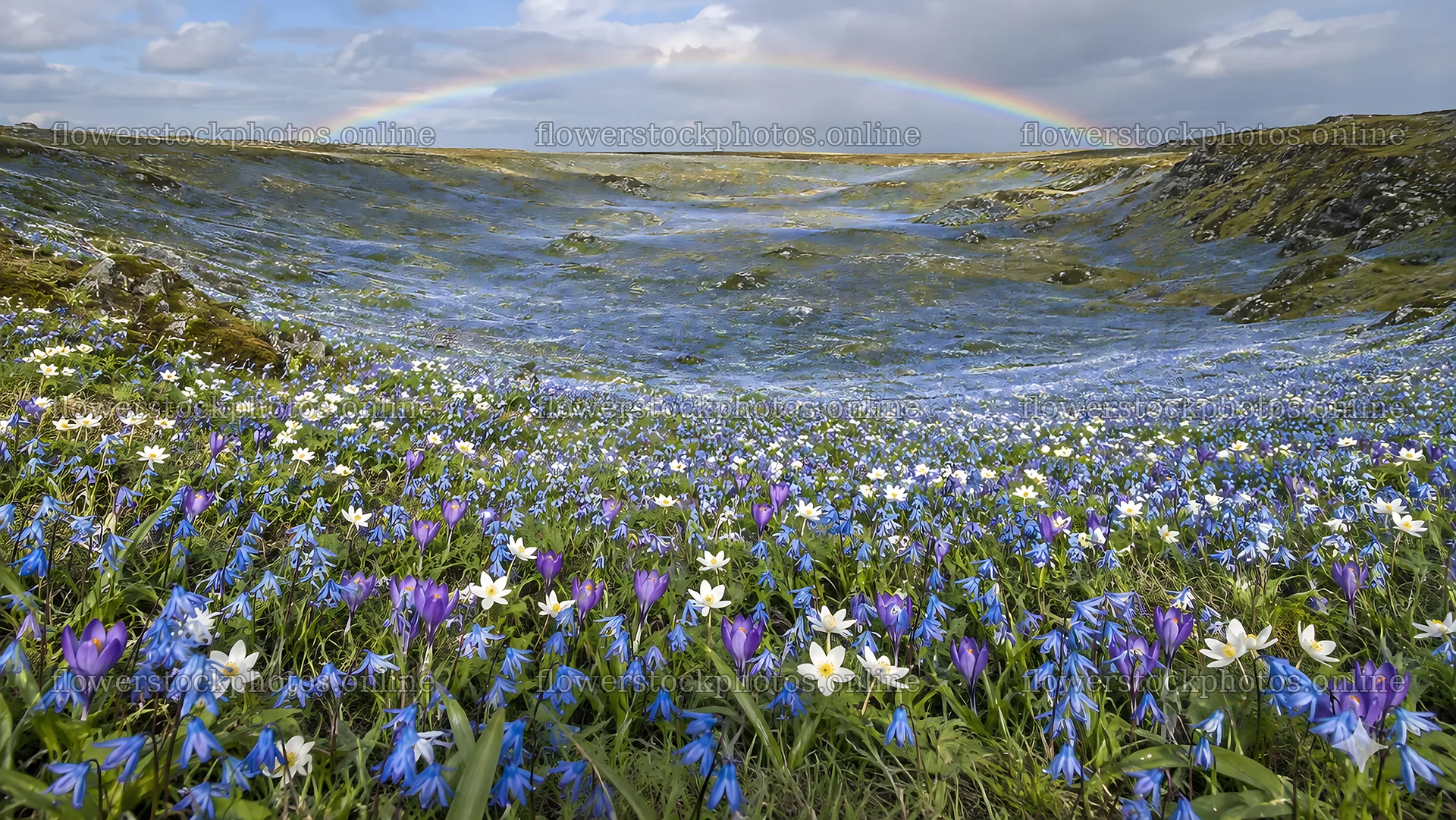 Spring Bulbs in a Rocky Highland Meadow – flower stock photos 10324x5812