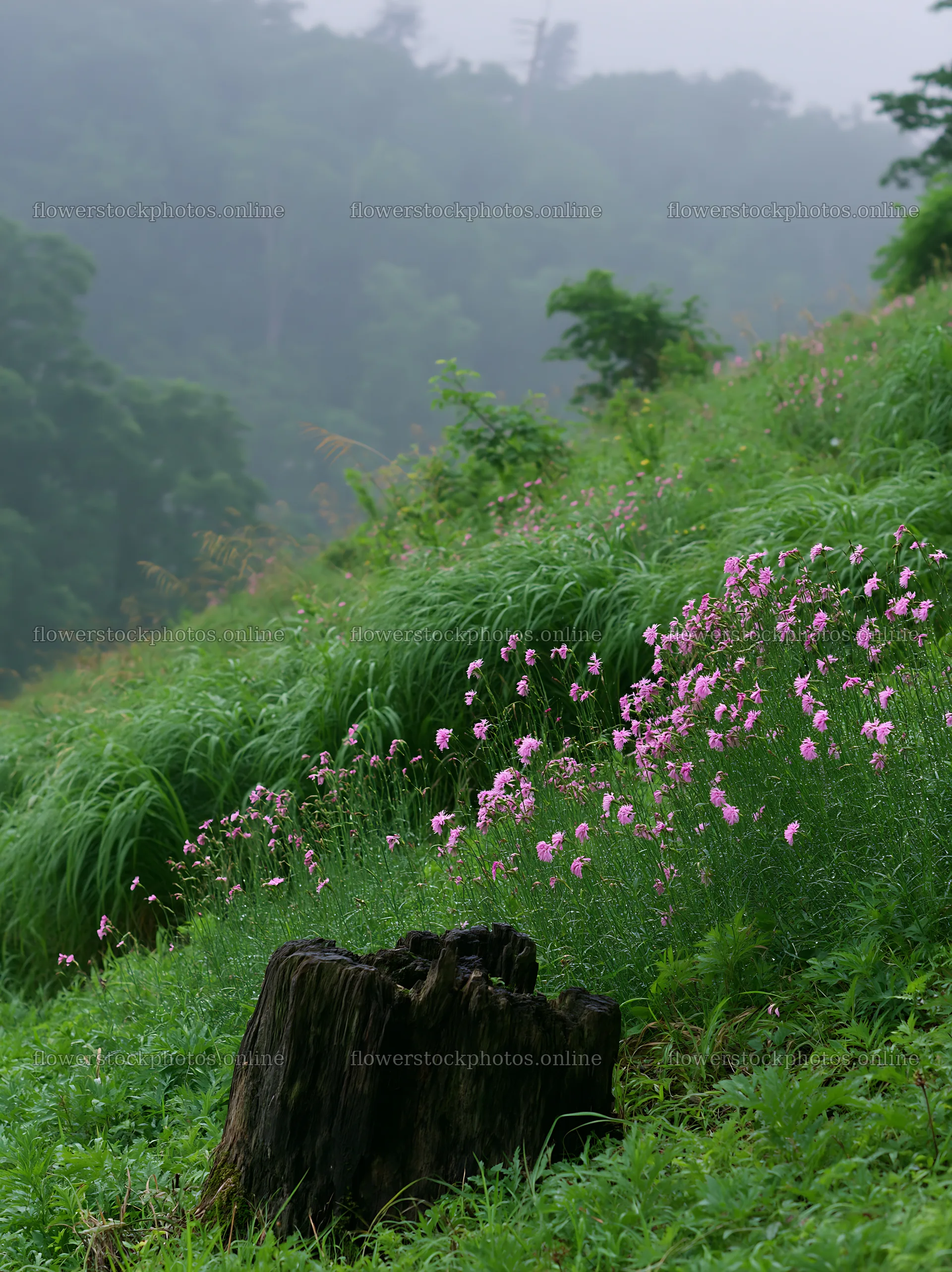 Fukushima native meadow with weathered stump – flower stock photos 6866x9174