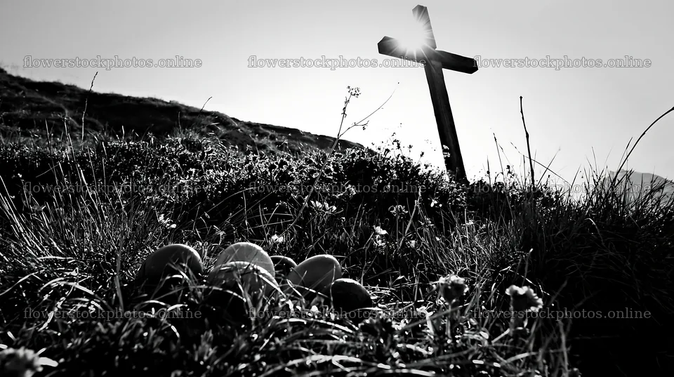 Christian cross in backlit summer meadow at sunset – flower stock photos 10608x5938