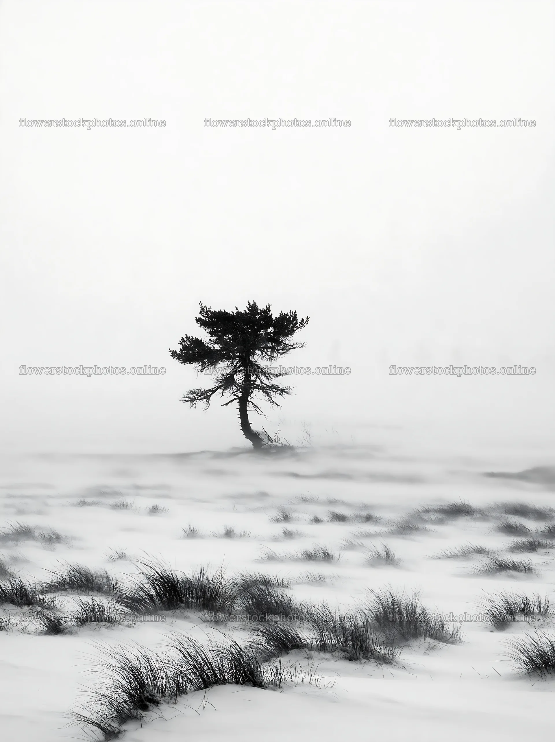 Snowbound meadow with lone tree in winter landscape – flower stock photos 6866x9174
