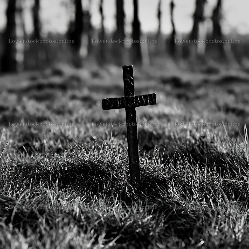 Bronze Christian cross in meadow during Christmas season – flower stock photos 7938x7938