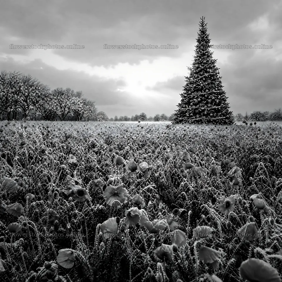 Vibrant Christmas tree stands in winter meadow – flower stock photos 7938x7938