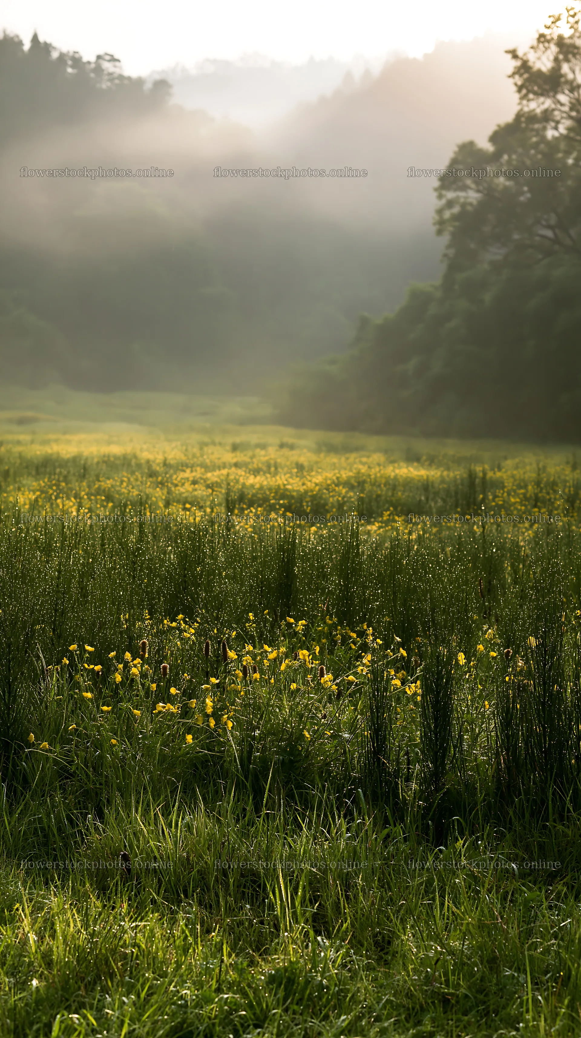 Shizuoka meadow after heavy rain with yellow flowers – flower stock photos 5938x10608