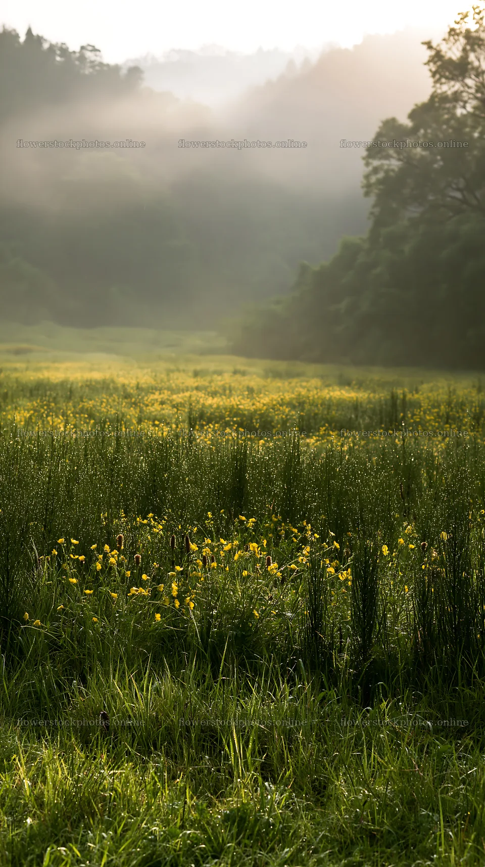 Shizuoka meadow after heavy rain with yellow flowers – flower stock photos 5938x10608