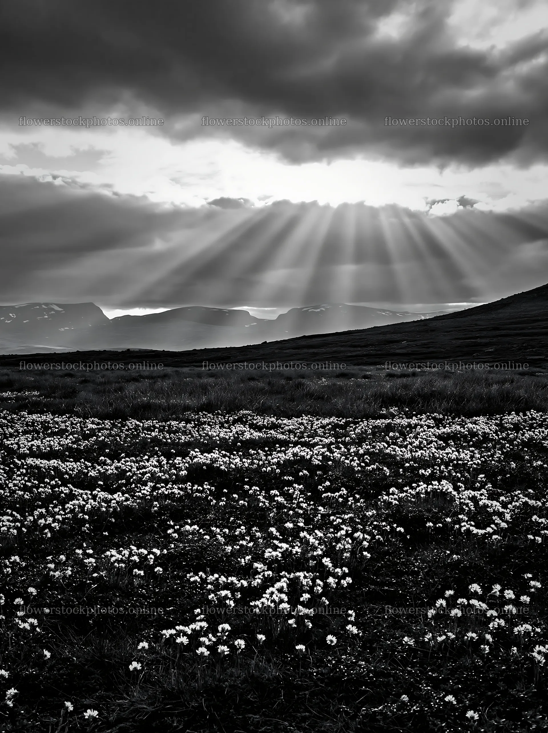 Jotunheimen valley meadow sunbeams brighten the landscape – flower stock photos 6866x9174