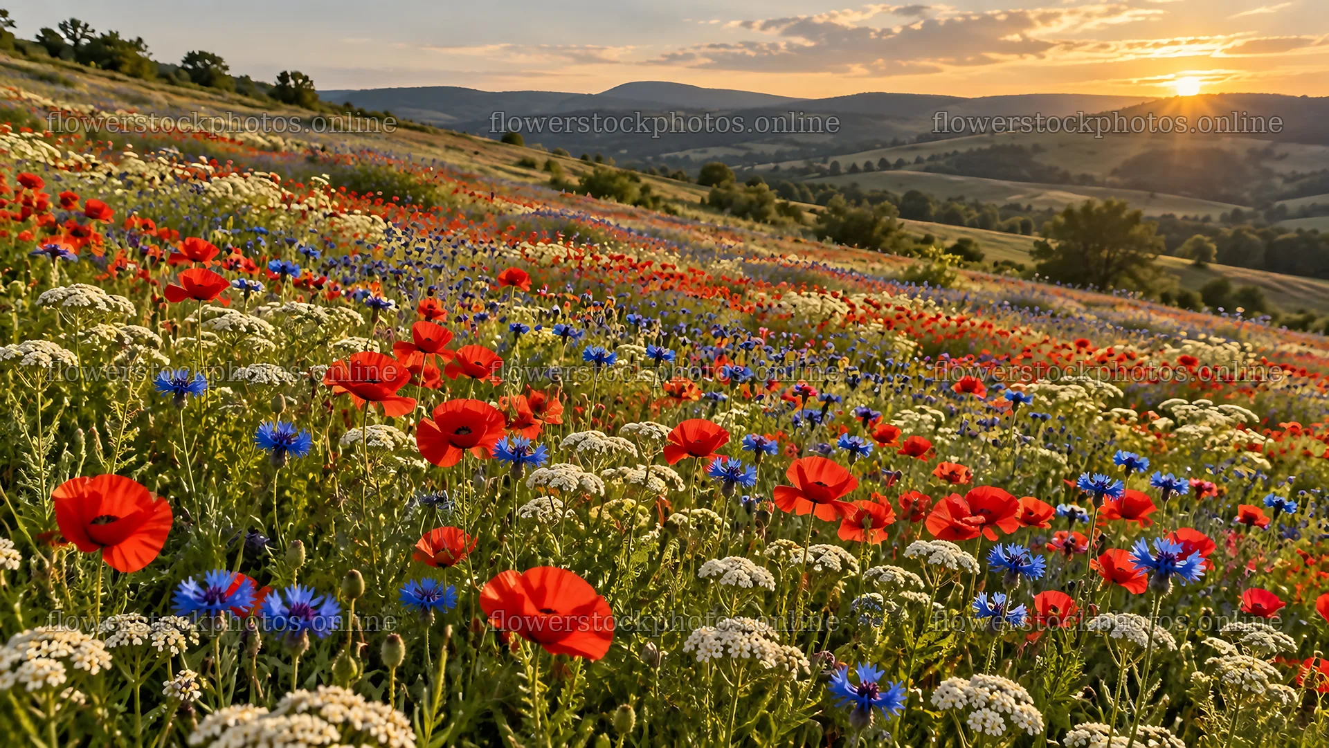 Wildflower Meadow in the Evening Sun – flower stock photos 10324x5812