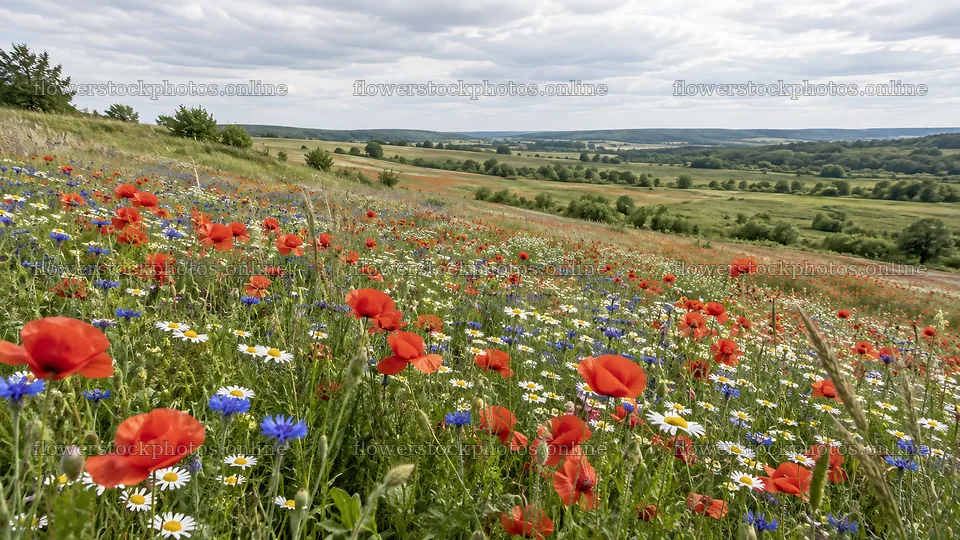 Colorful Wildflowers on a Rolling Meadow – flower stock photos 10324x5812