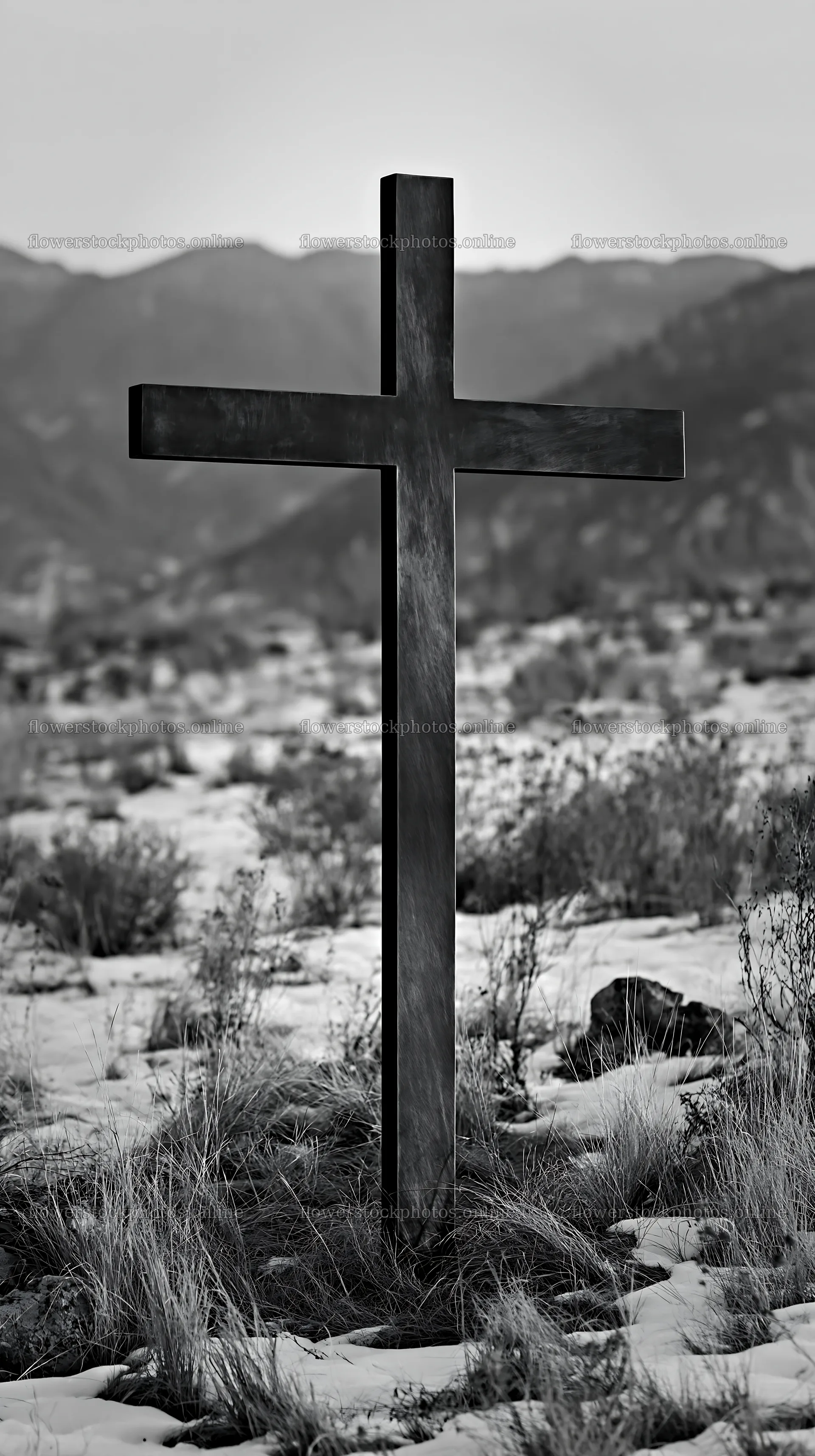 Bronze Christian cross stands in Christmas meadow – flower stock photos 5938x10608