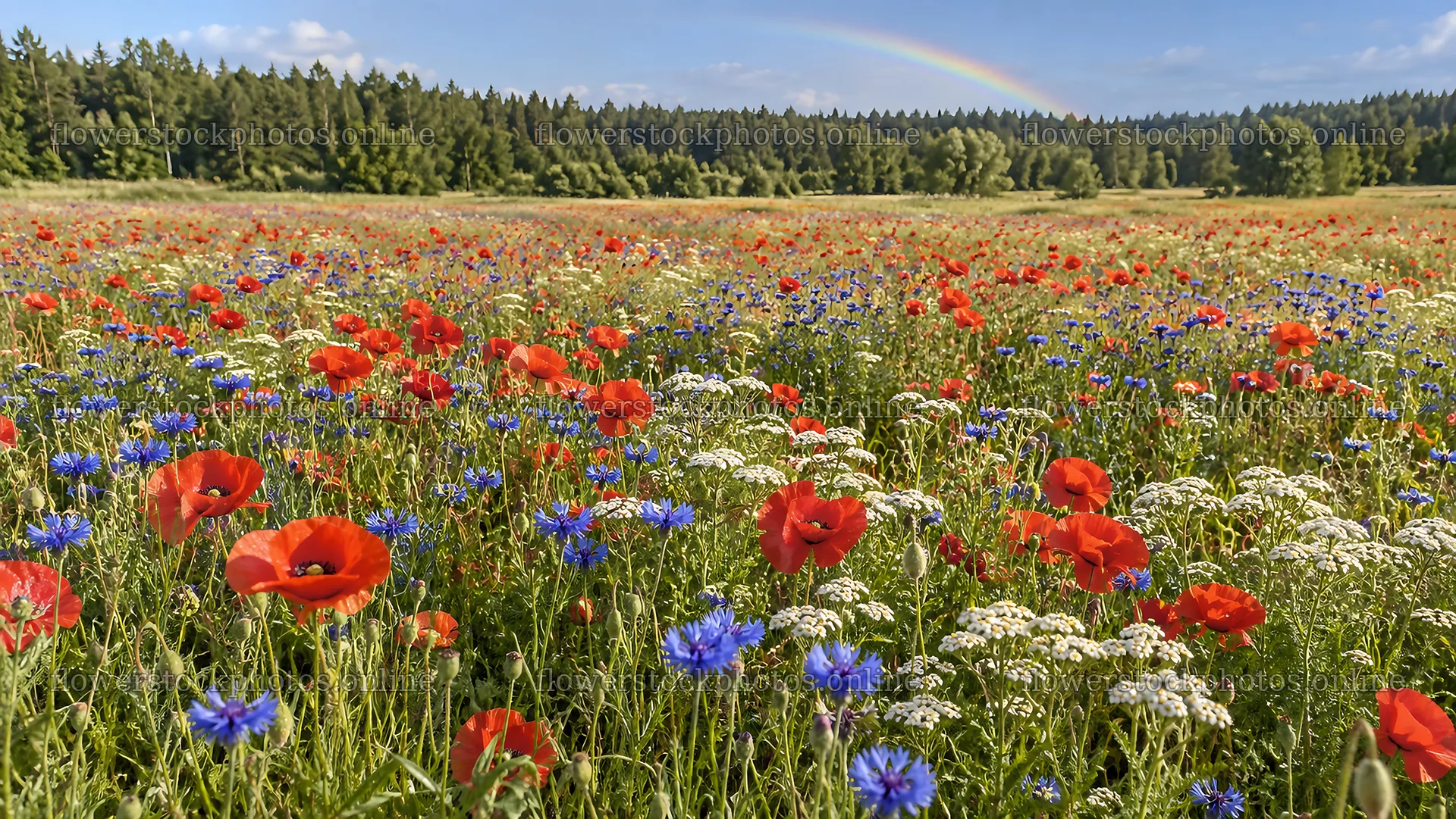 Wildflower Meadow in a Forest Clearing – flower stock photos 10324x5812