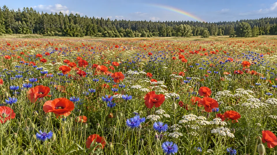 Wildflower Meadow in a Forest Clearing – flower stock photos 10324x5812