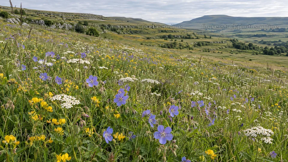 Colorful wildflowers across a highland meadow – flower stock photos 10324x5812