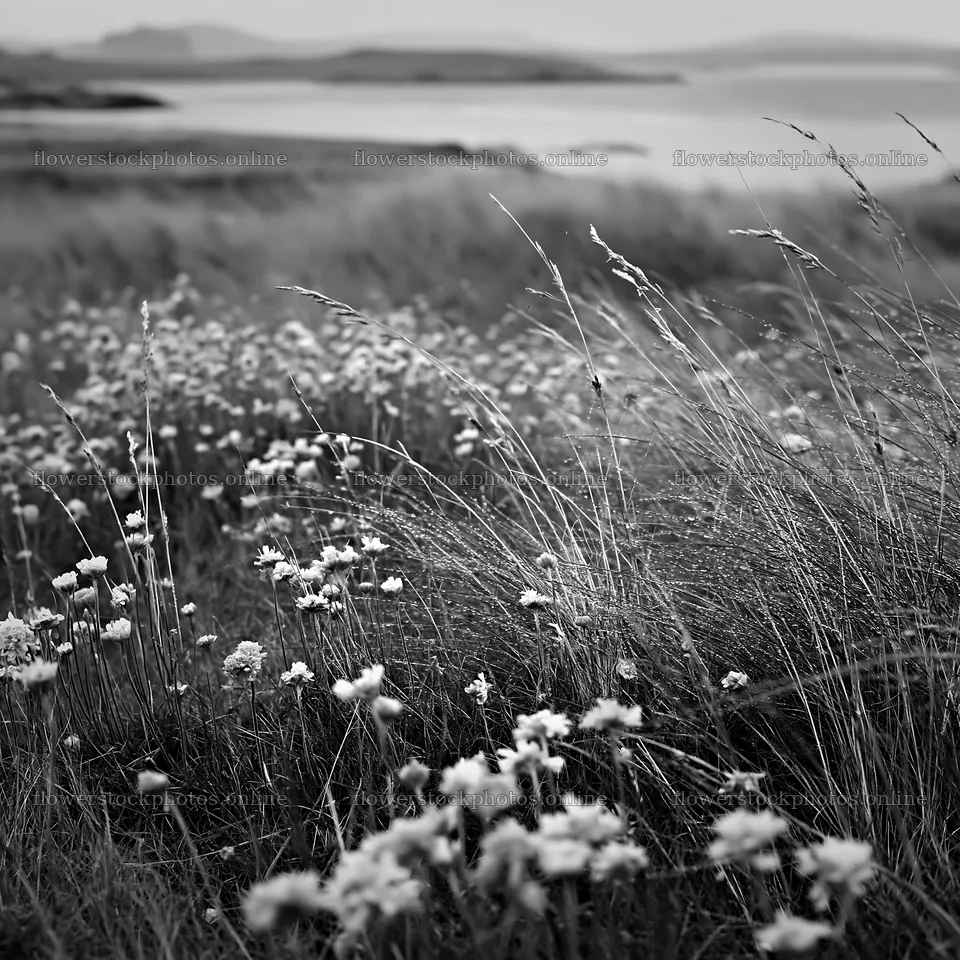 Machair beach meadow with wildflowers and grass by the sea – flower stock photos 7938x7938