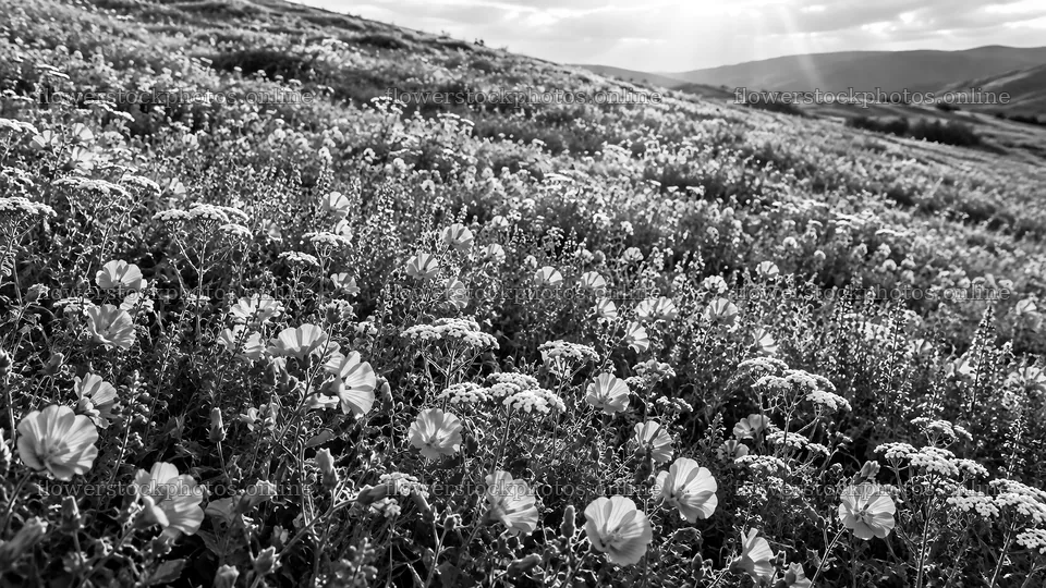 Black and White Wildflower Meadow – flower stock photos 10324x5812