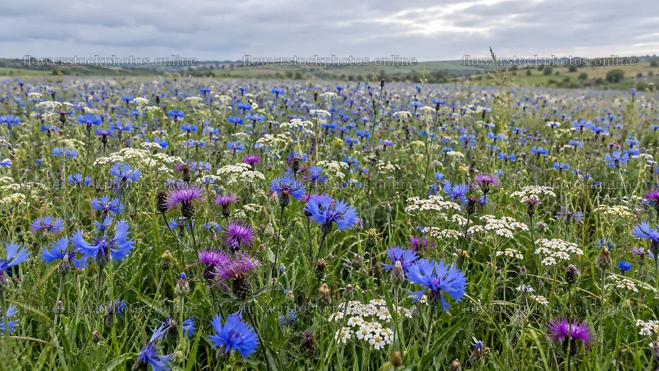 Blue and Purple Flowers Across a Meadow – flower stock photos 10324x5812