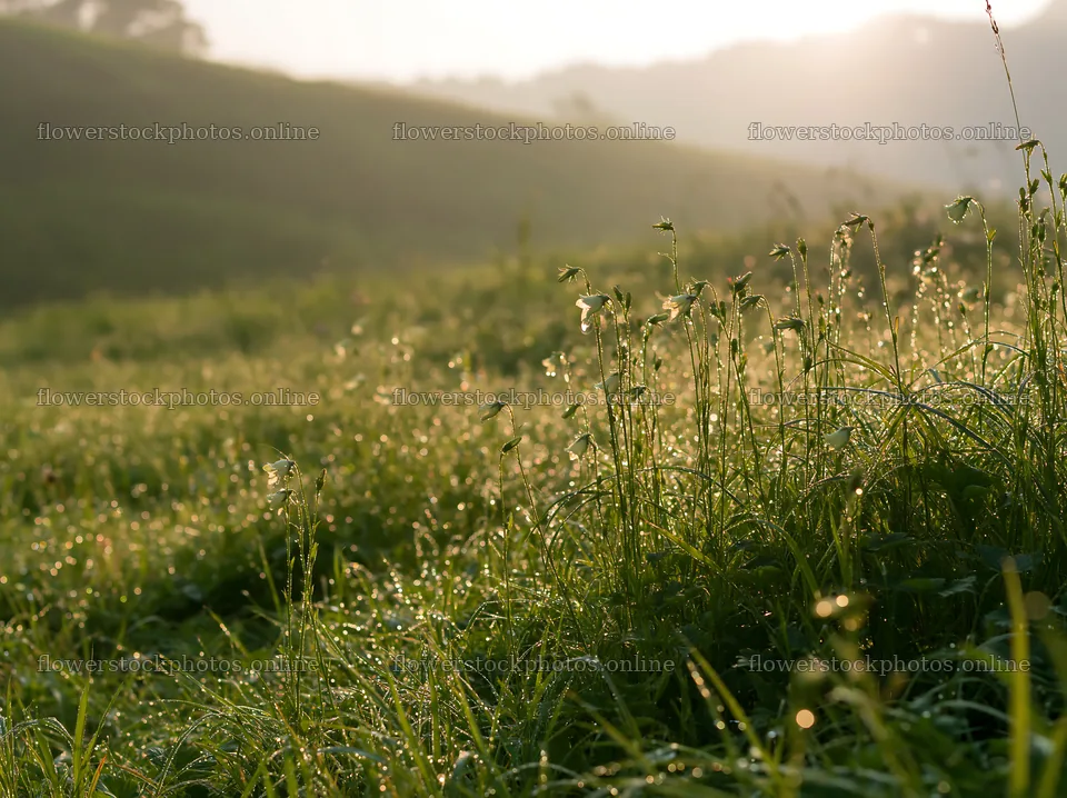 Fukui grass meadow with rain droplets in the morning light – flower stock photos 9174x6866