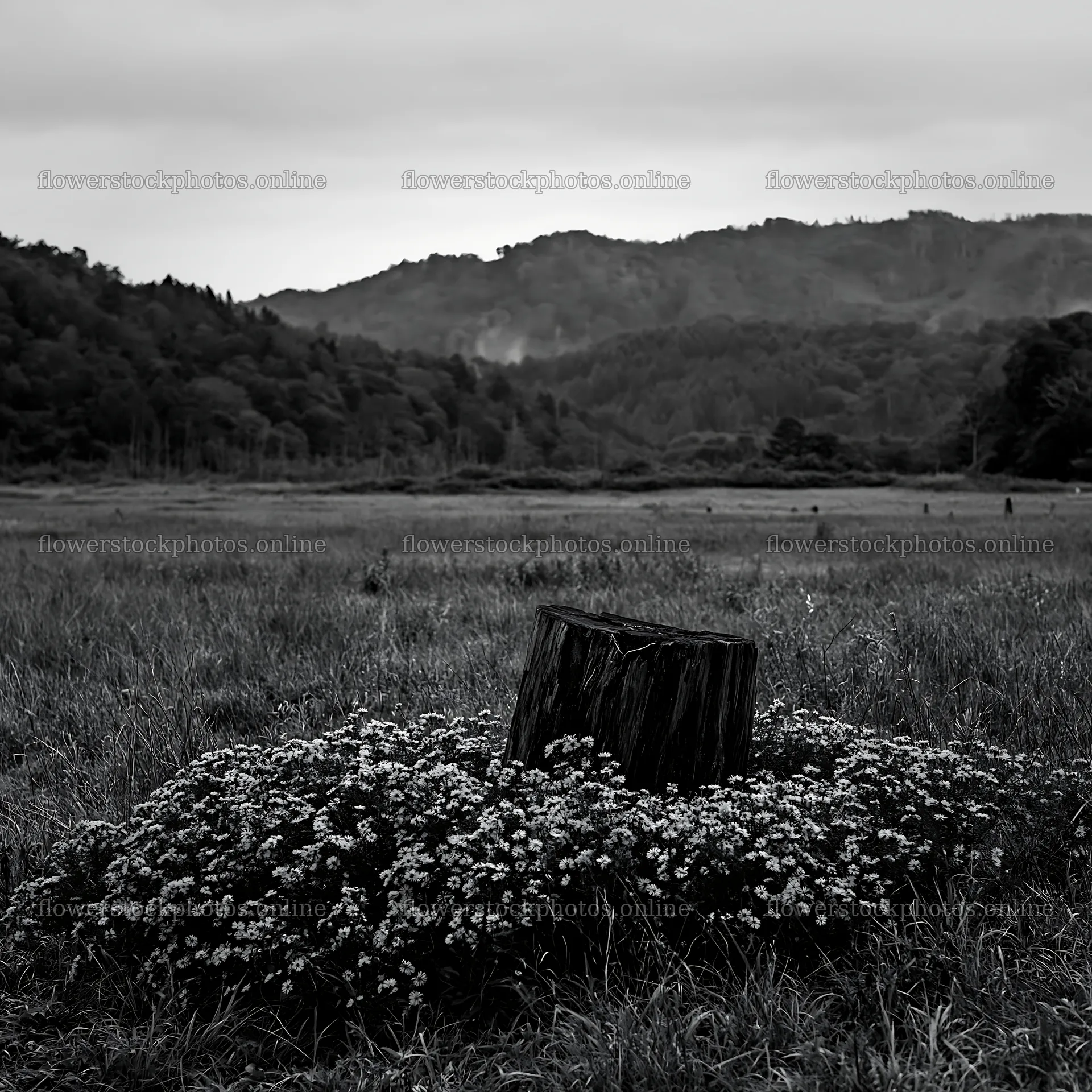Fukushima native meadow with weathered stump – flower stock photos 7938x7938