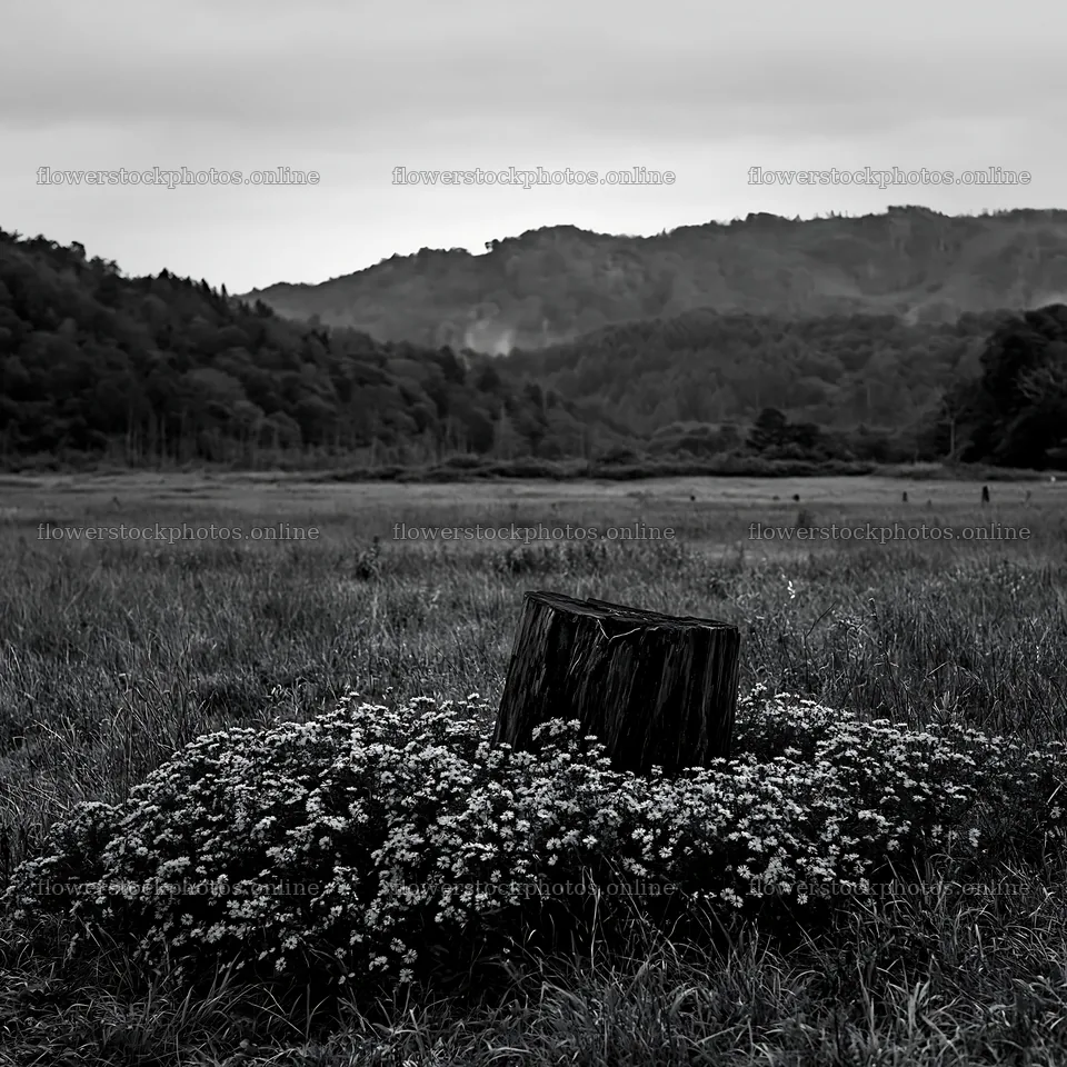 Fukushima native meadow with weathered stump – flower stock photos 7938x7938