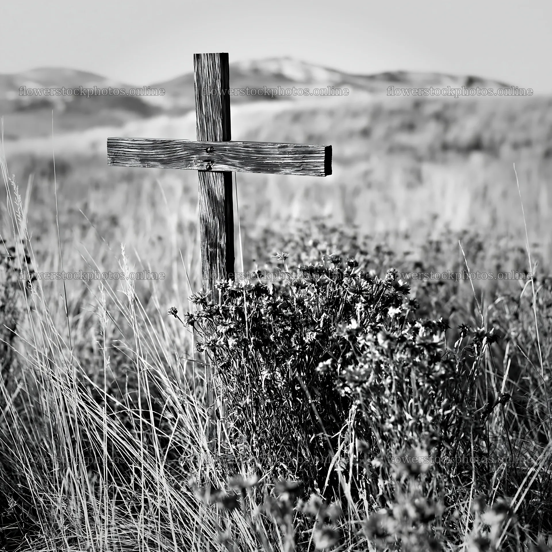 Wooden Christian cross in a Christmas meadow – flower stock photos 7938x7938