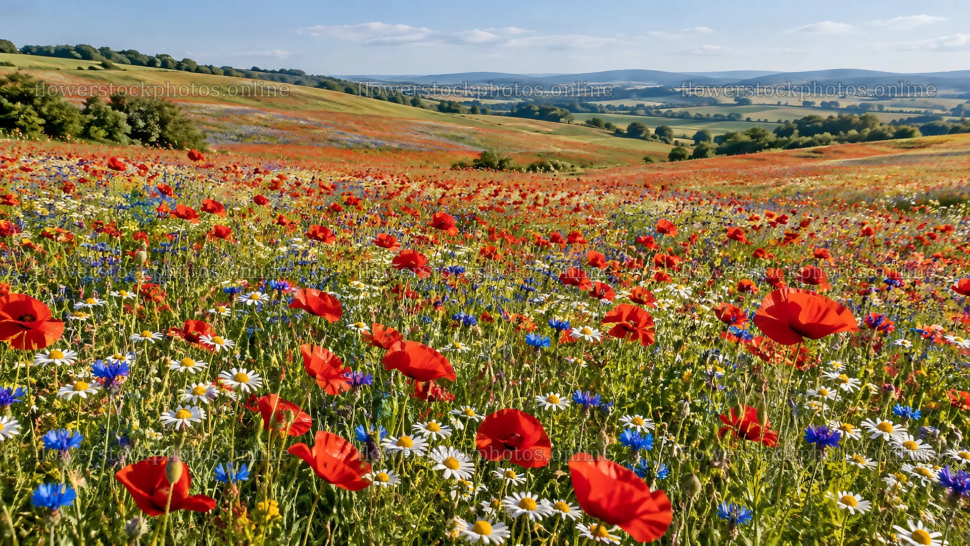 Flowering Meadow Across Rolling Hills – flower stock photos 10324x5812
