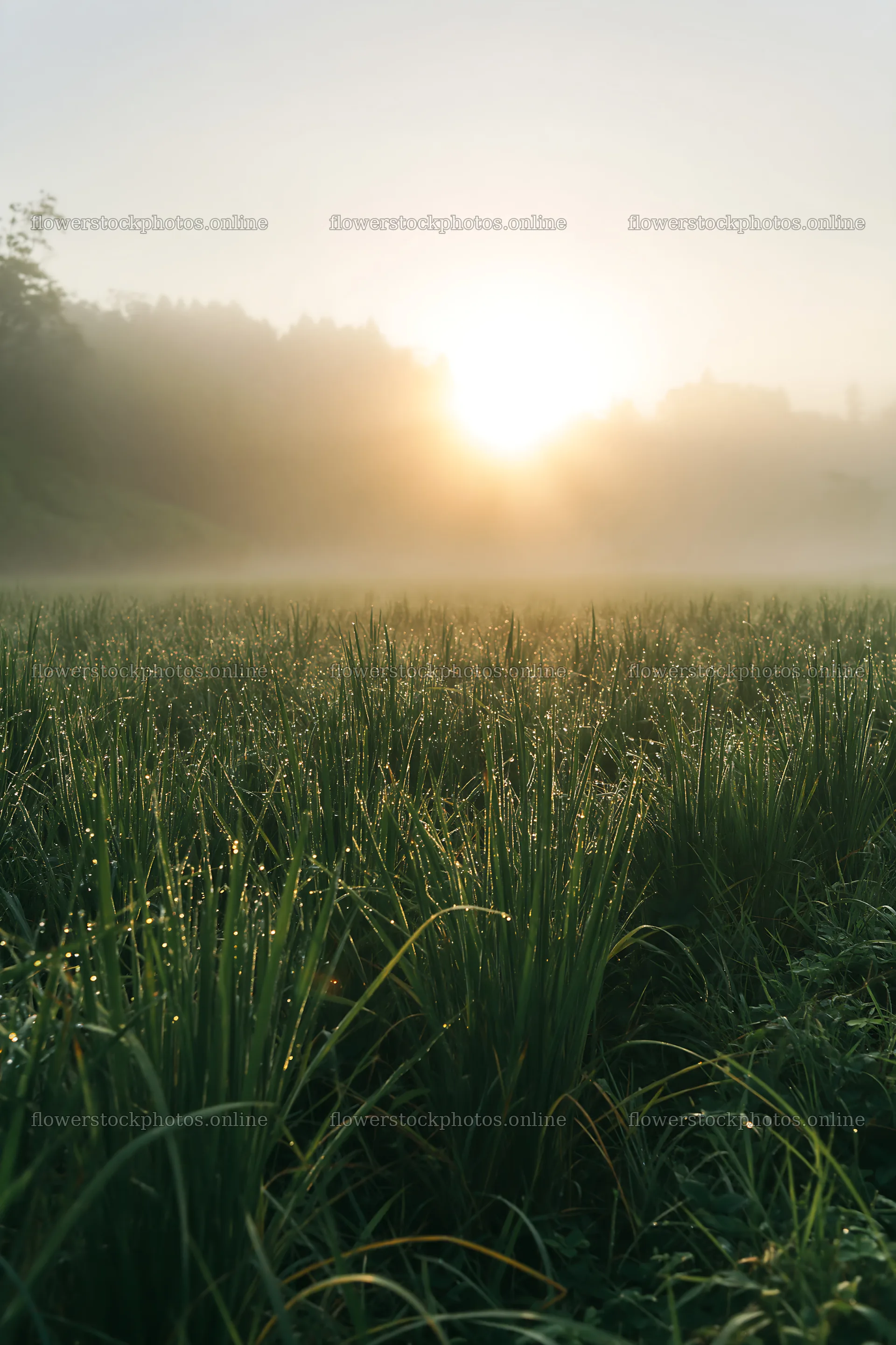 Miyazaki sunrise over meadow with dew covered sedges – flower stock photos 6480x9722