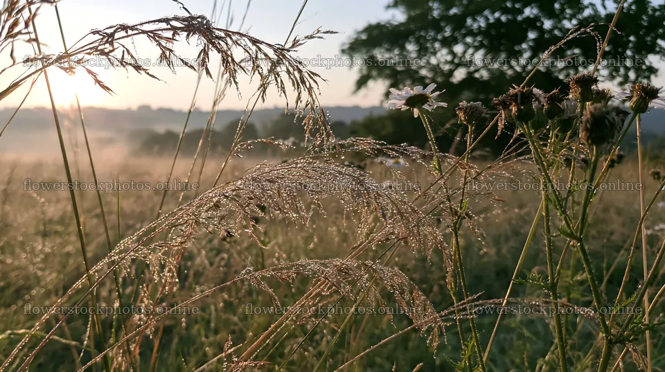 Meadow grass seedheads in early morning light – flower stock photos 10608x5938