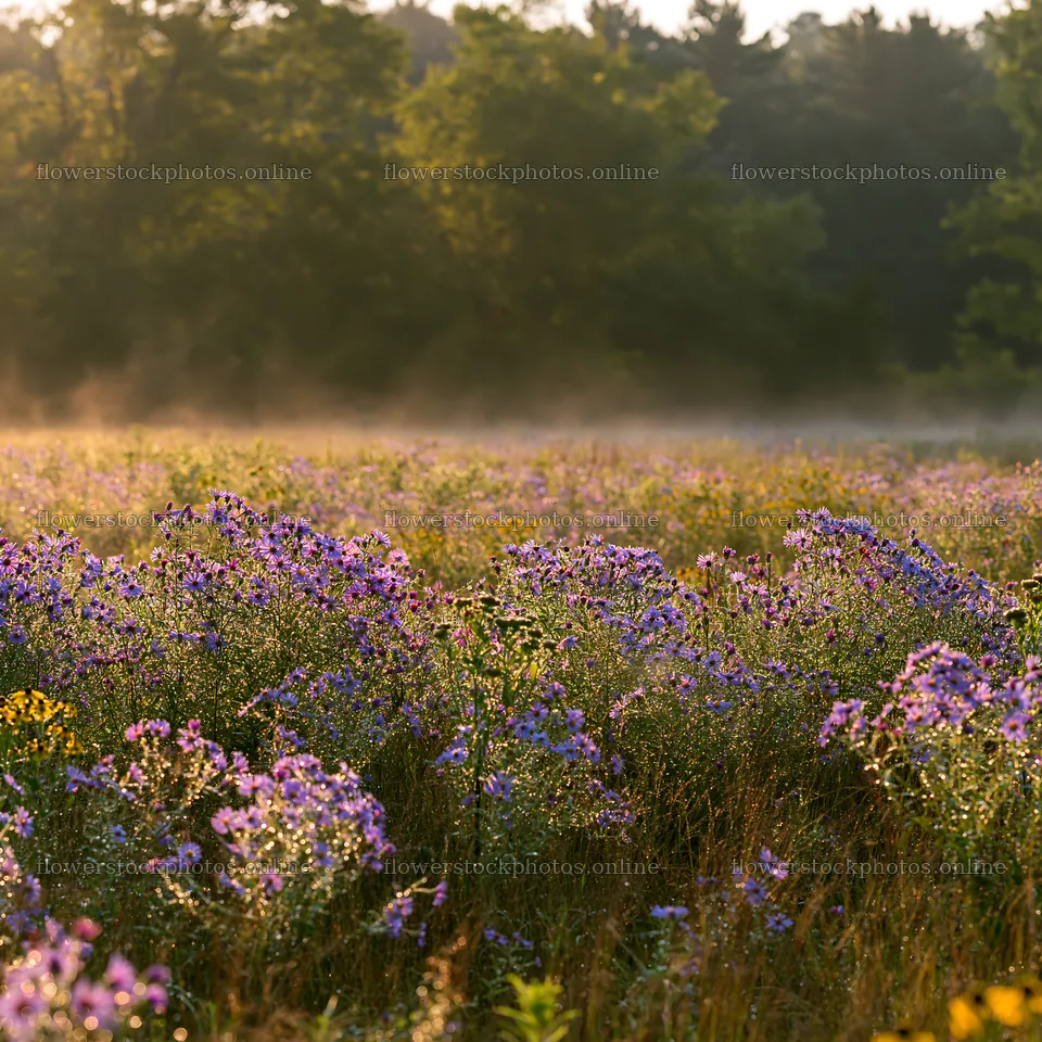 Colorful aster meadow in the morning light – flower stock photos 7938x7938
