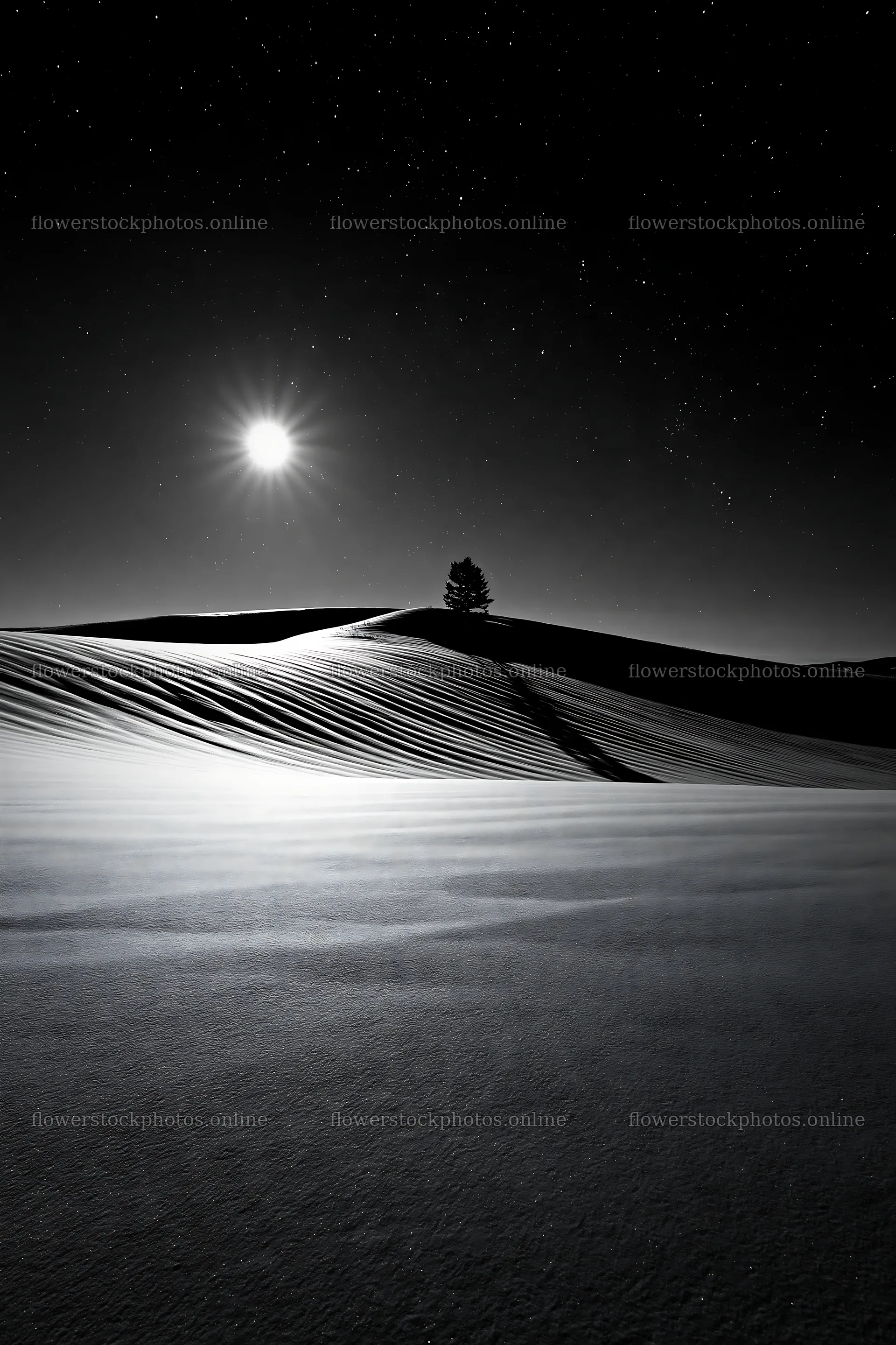 Snow covered Biei hills under moonlight – flower stock photos 6480x9722
