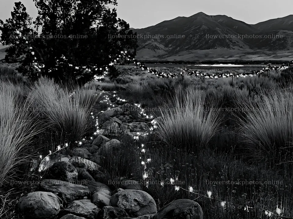 Christmas garland in a meadow with drought tolerant plants – flower stock photos 9174x6866