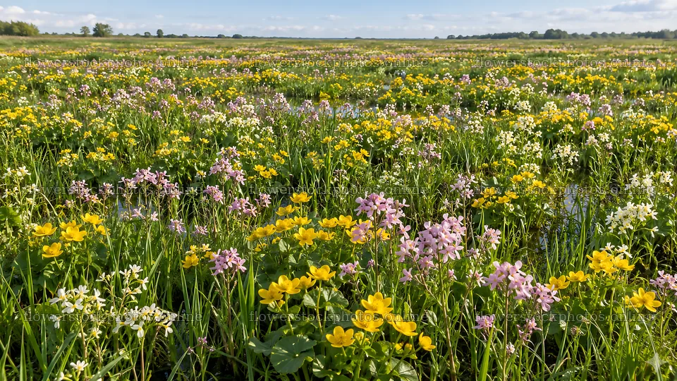 Colorful Wildflowers Across a Wet Meadow – flower stock photos 10324x5812