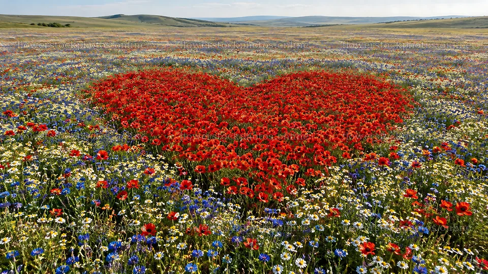 Heart-Shaped Wildflower Meadow – flower stock photos 10324x5812