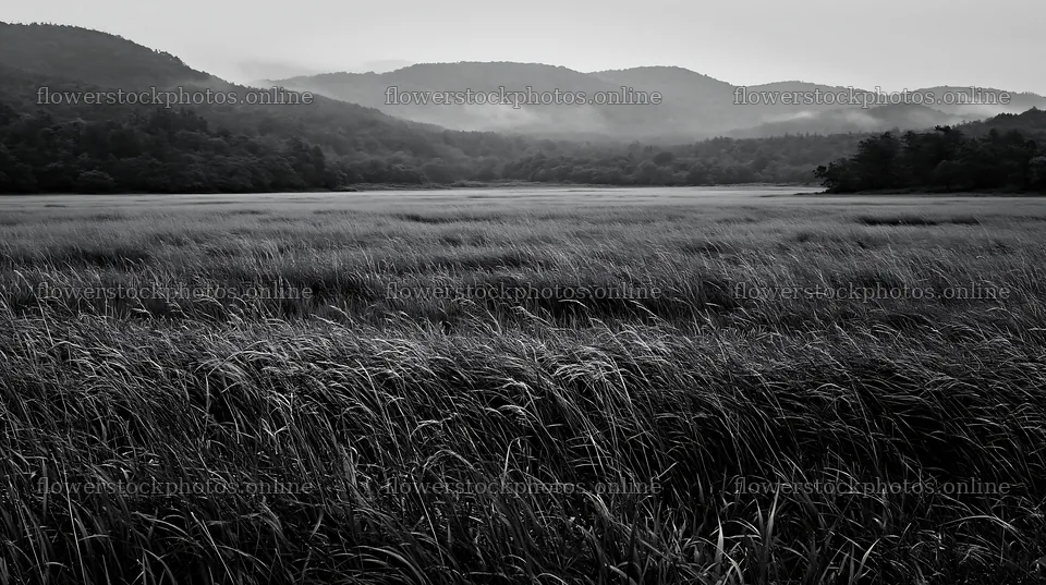Rain refreshed meadow in Iwate with seedheads in focus – flower stock photos 10608x5938