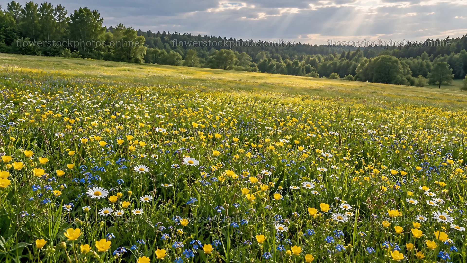 Wildflower Meadow at the Forest Edge – flower stock photos 10324x5812
