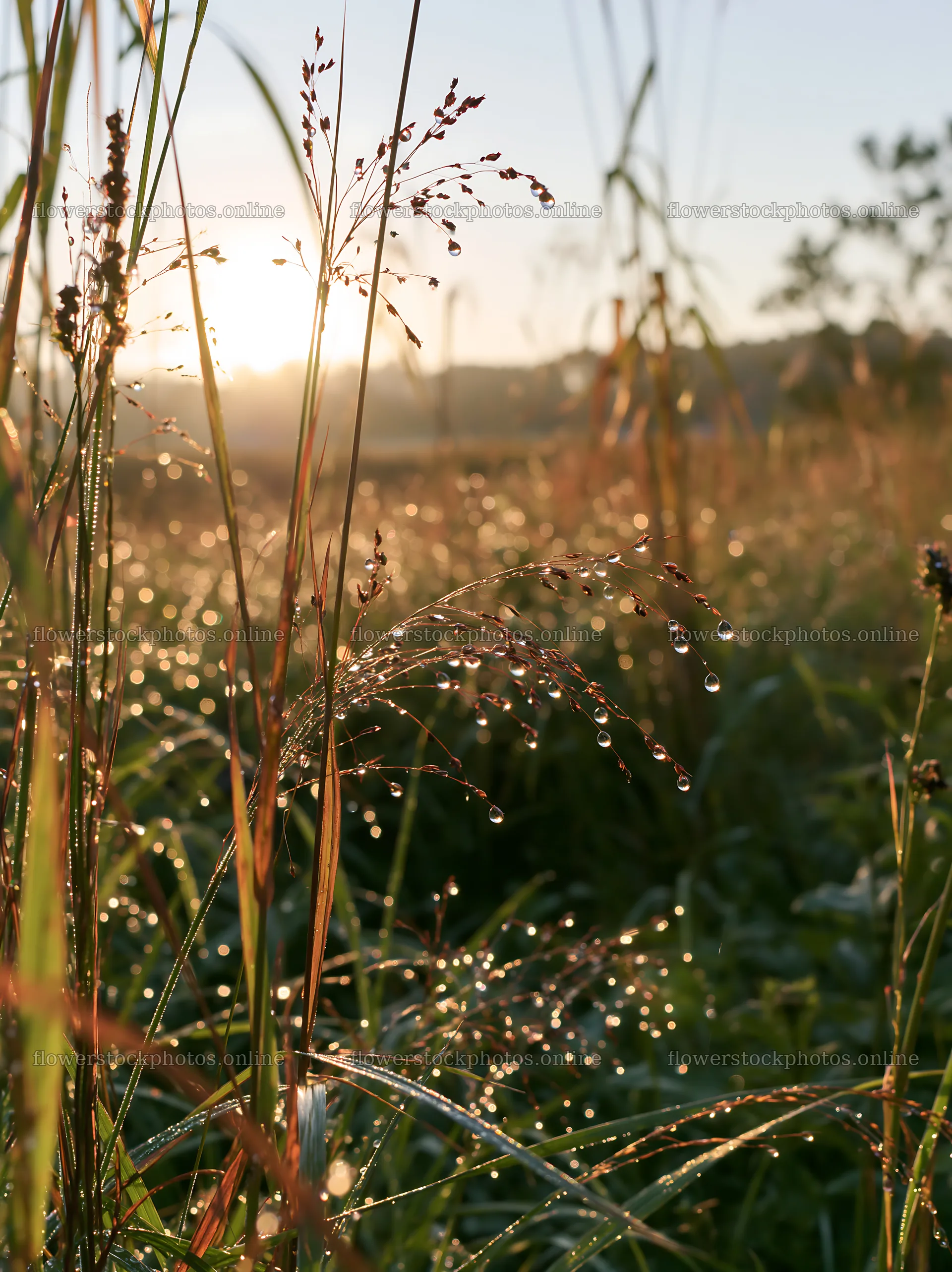 Dew on grass in Niigata floodplain restoration meadow – flower stock photos 6866x9174