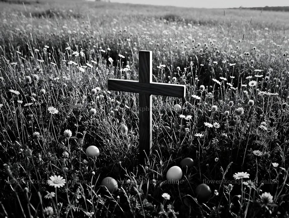 Dark Christian cross in summer meadow with flowers – flower stock photos 9134x6898