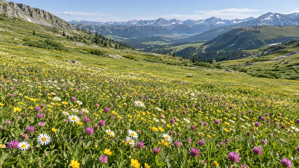 Colorful Wildflowers Across a Mountain Meadow – flower stock photos 10324x5812