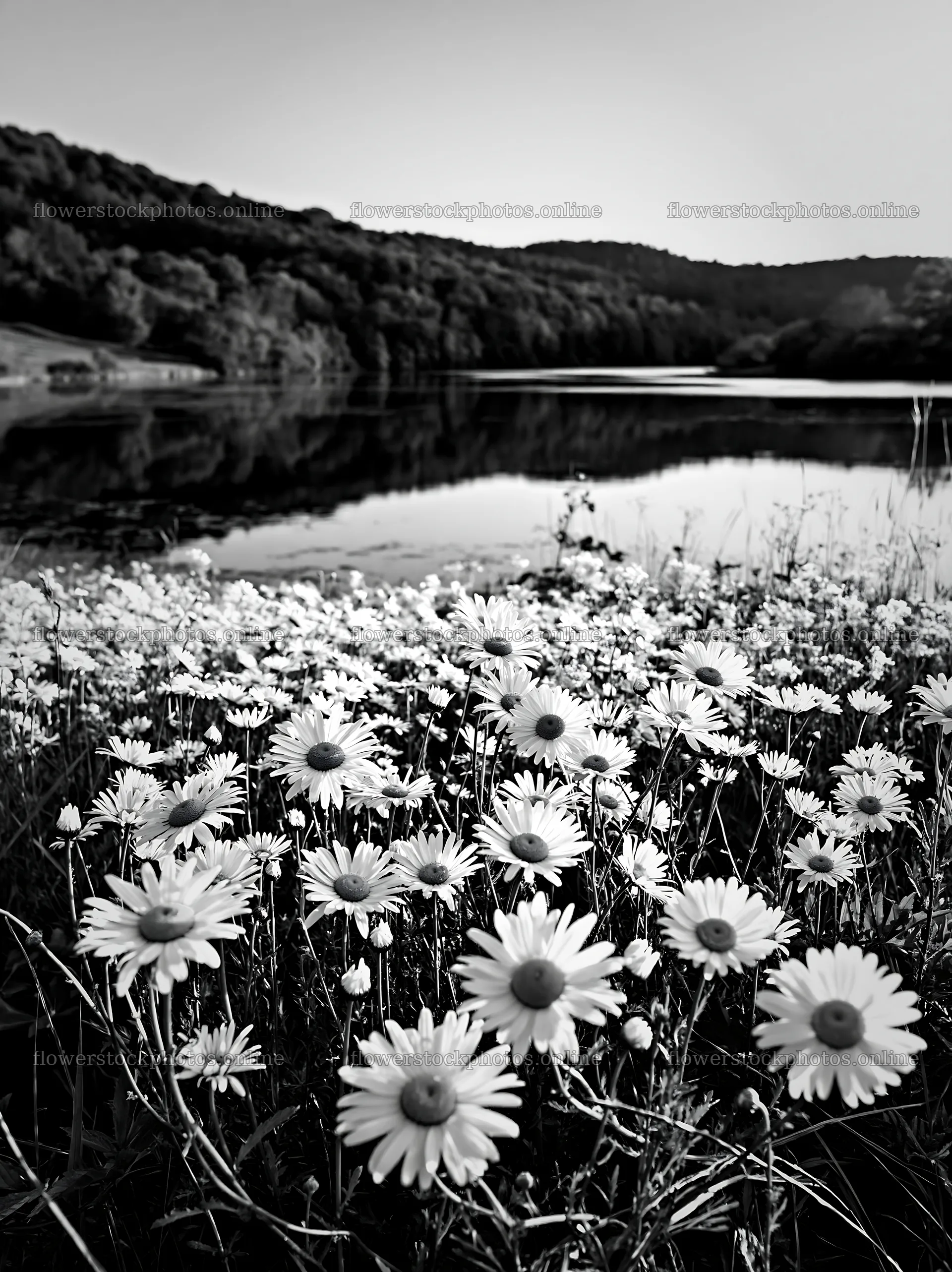 Lakeside meadow with flowers in Germany – flower stock photos 6866x9174