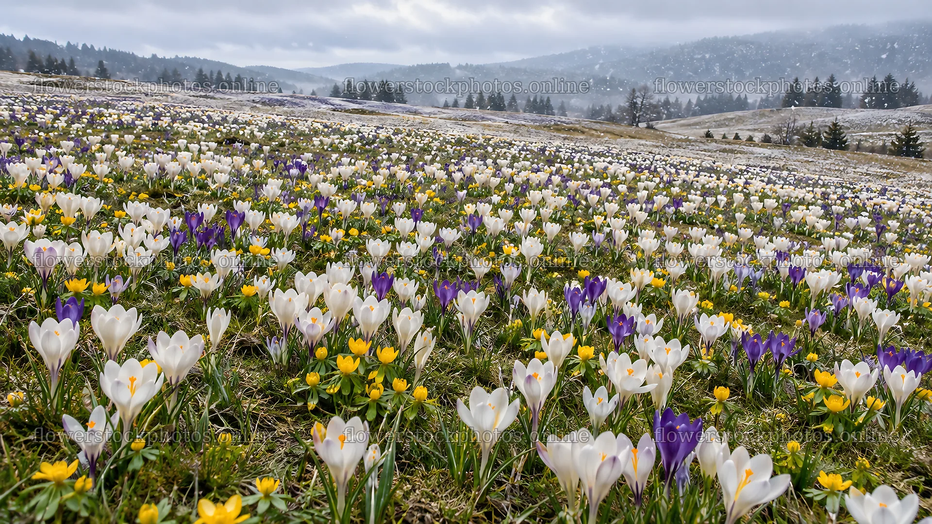 Spring Bulb Flowers Across a Mountain Meadow – flower stock photos 10324x5812