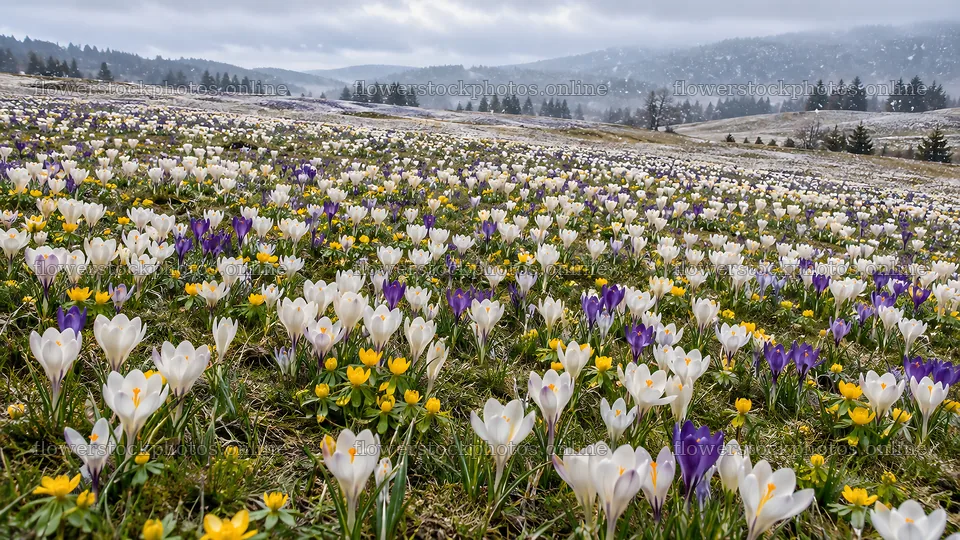 Spring Bulb Flowers Across a Mountain Meadow – flower stock photos 10324x5812