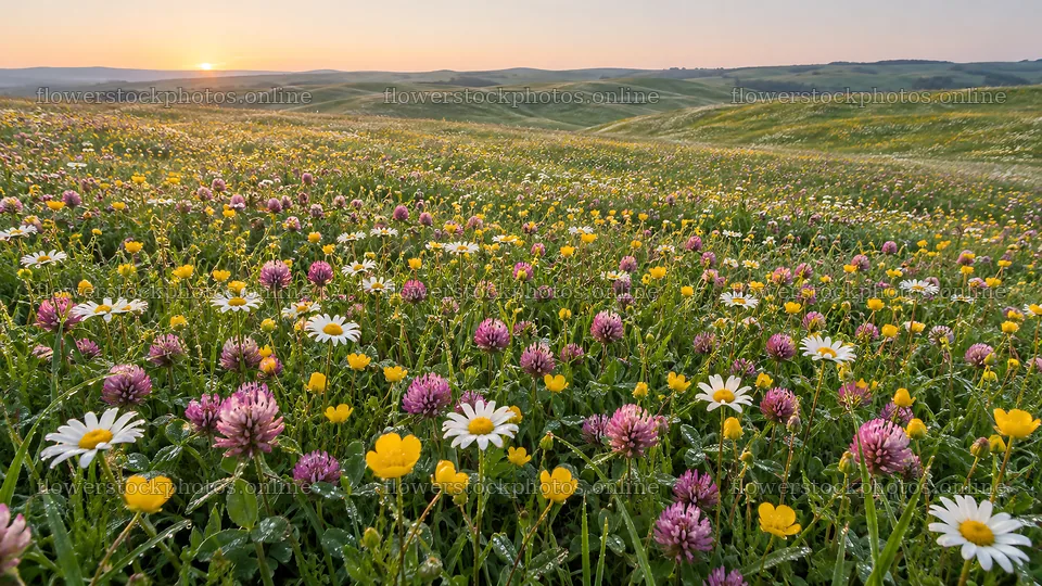 Wildflowers Across a Rolling Meadow – flower stock photos 10324x5812
