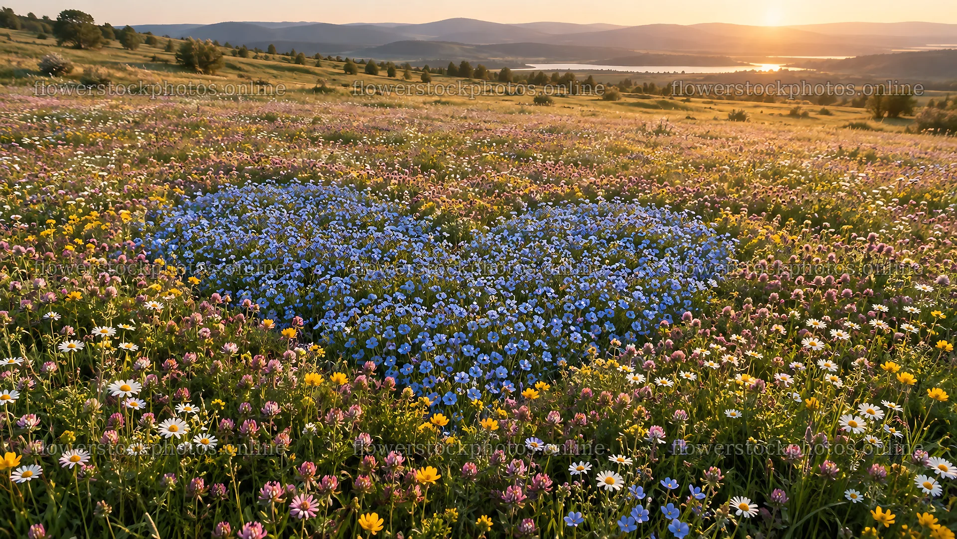 Heart-Shaped Patch of Blue Flowers in a Meadow – flower stock photos 10324x5812