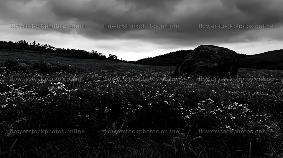 Aomori climate resilient meadow with boulder in a natural field – flower stock photos 10608x5938