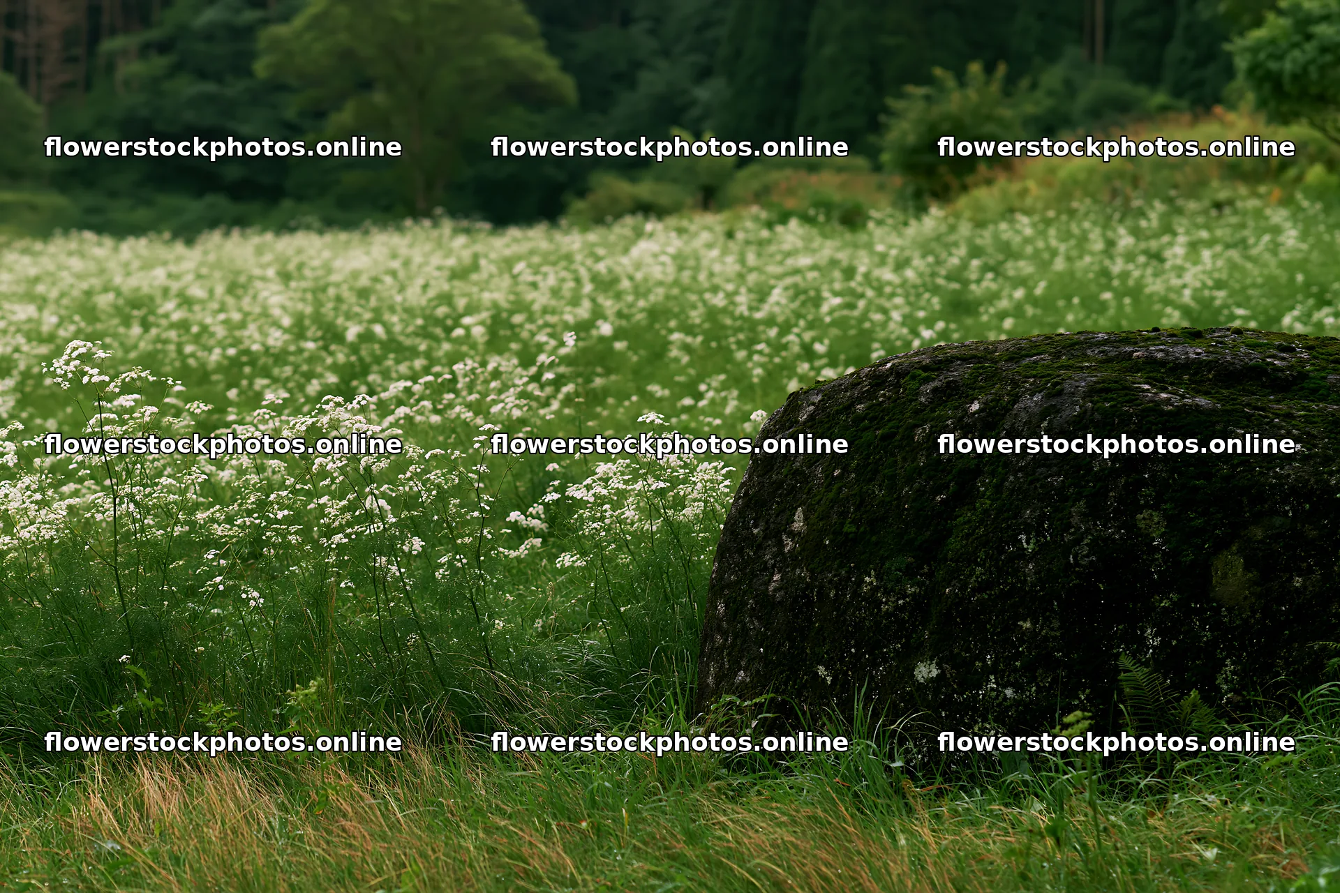 Aomori climate resilient meadow with boulder – flower stock photos 9722x6480