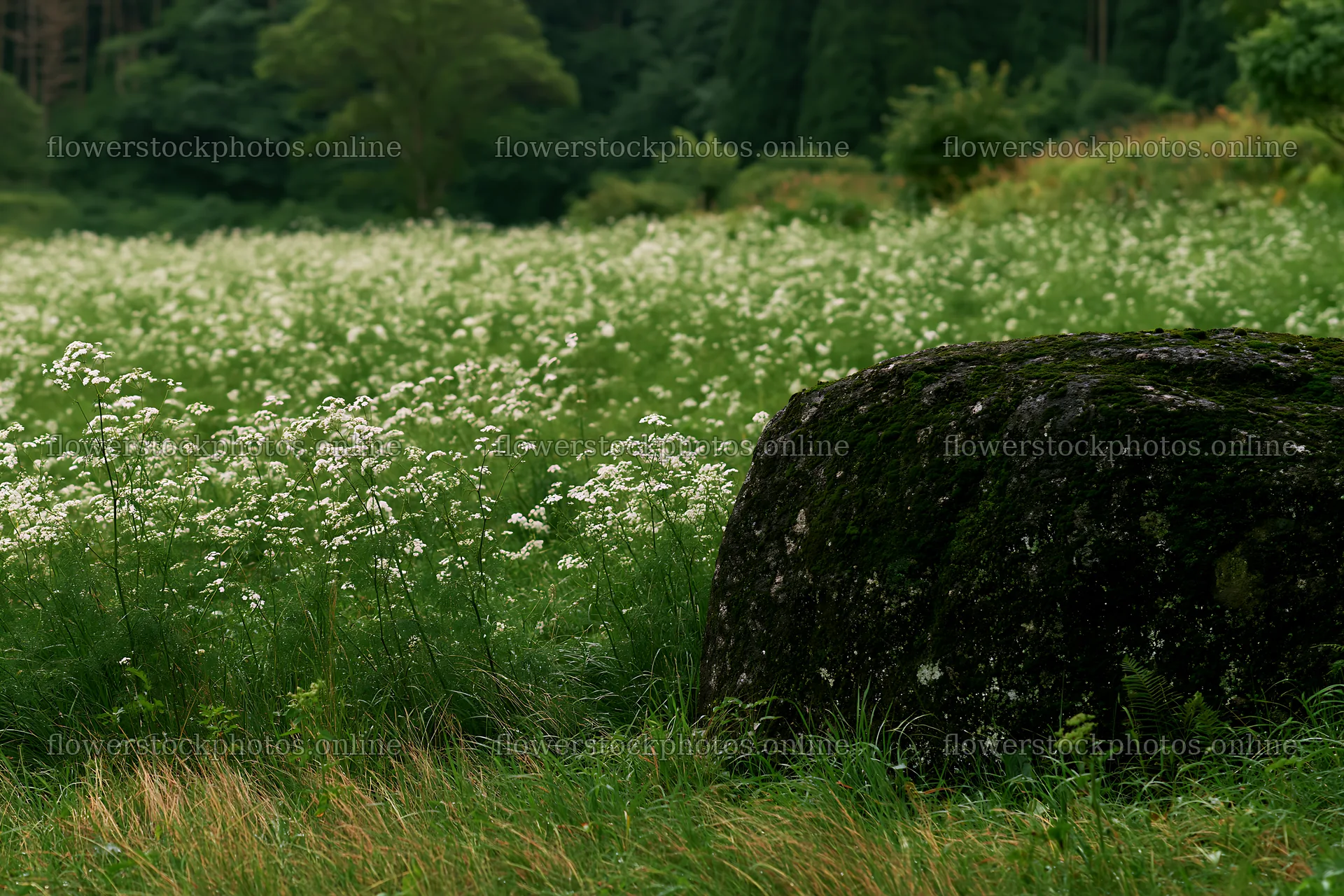 Aomori climate resilient meadow with boulder – flower stock photos 9722x6480