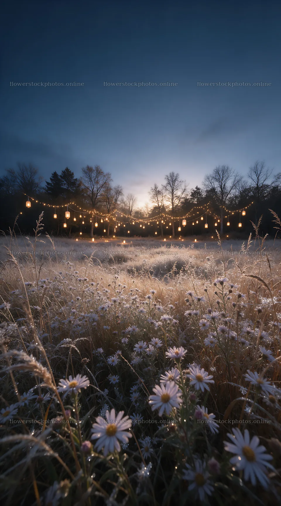 Vibrant lights illuminate winter meadow at dusk – flower stock photos 5916x10648