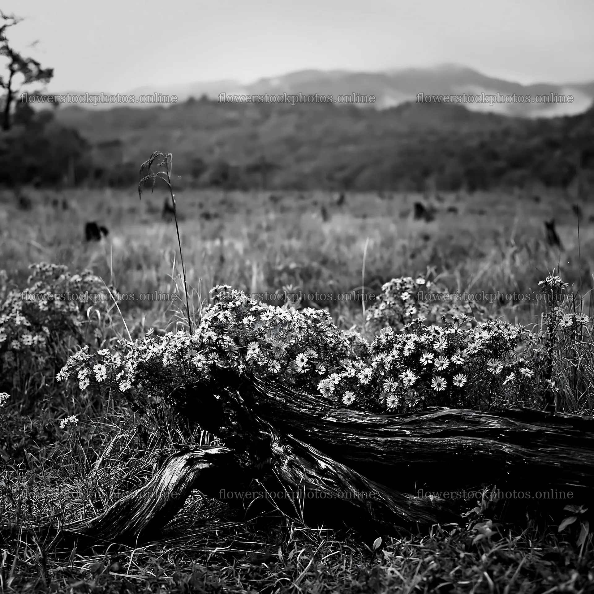 Wakayama autumn meadow with weathered wood in the foreground – flower stock photos 7938x7938