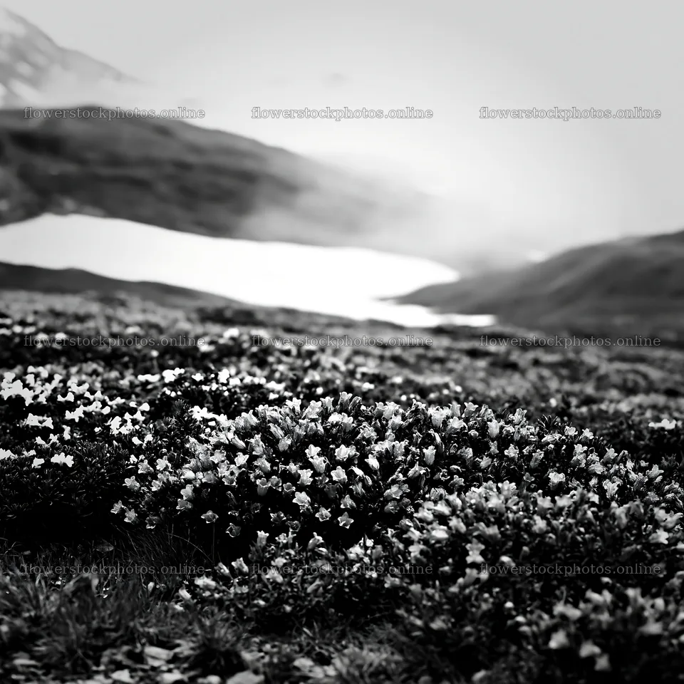 Snowline meadow filled with flowers and misty background – flower stock photos 7938x7938