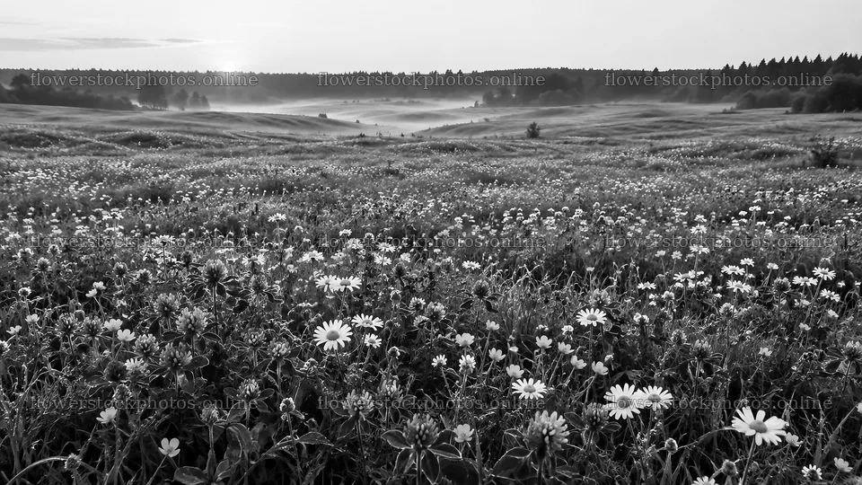 Monochrome Wildflower Meadow at Dawn – flower stock photos 10324x5812