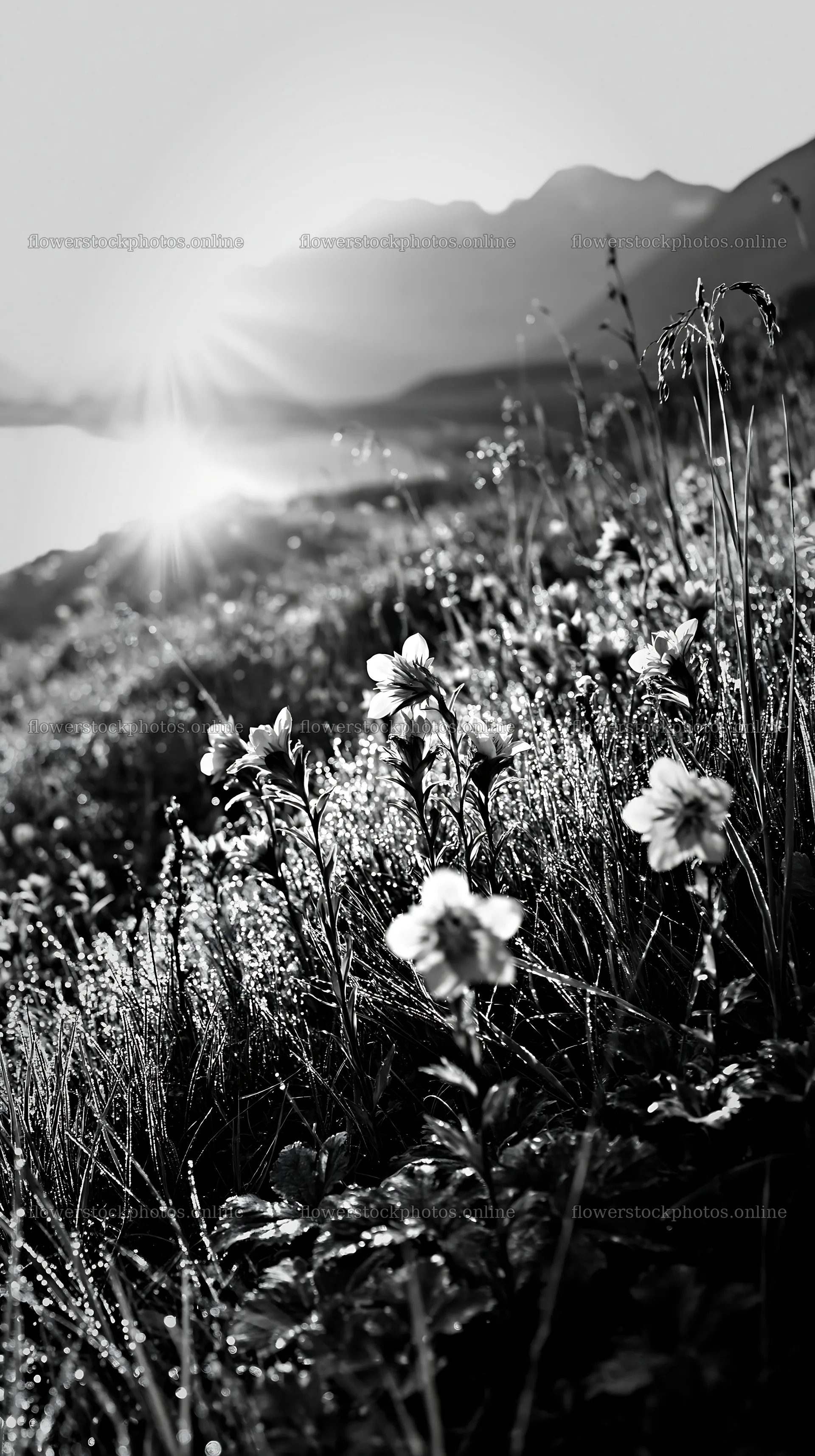 Swiss meadow beside alpine lake during sunrise – flower stock photos 5938x10608